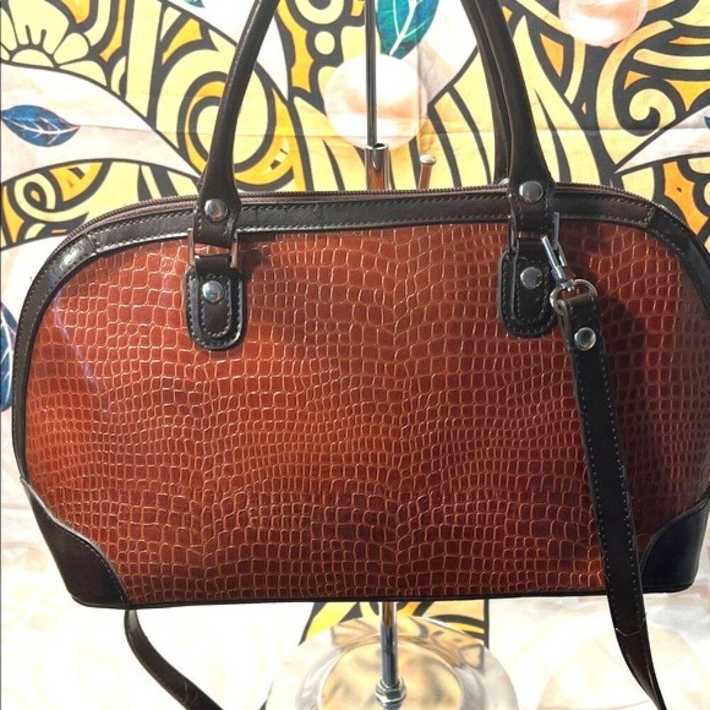 Elegant Brown Crocodile Pattern Satchel